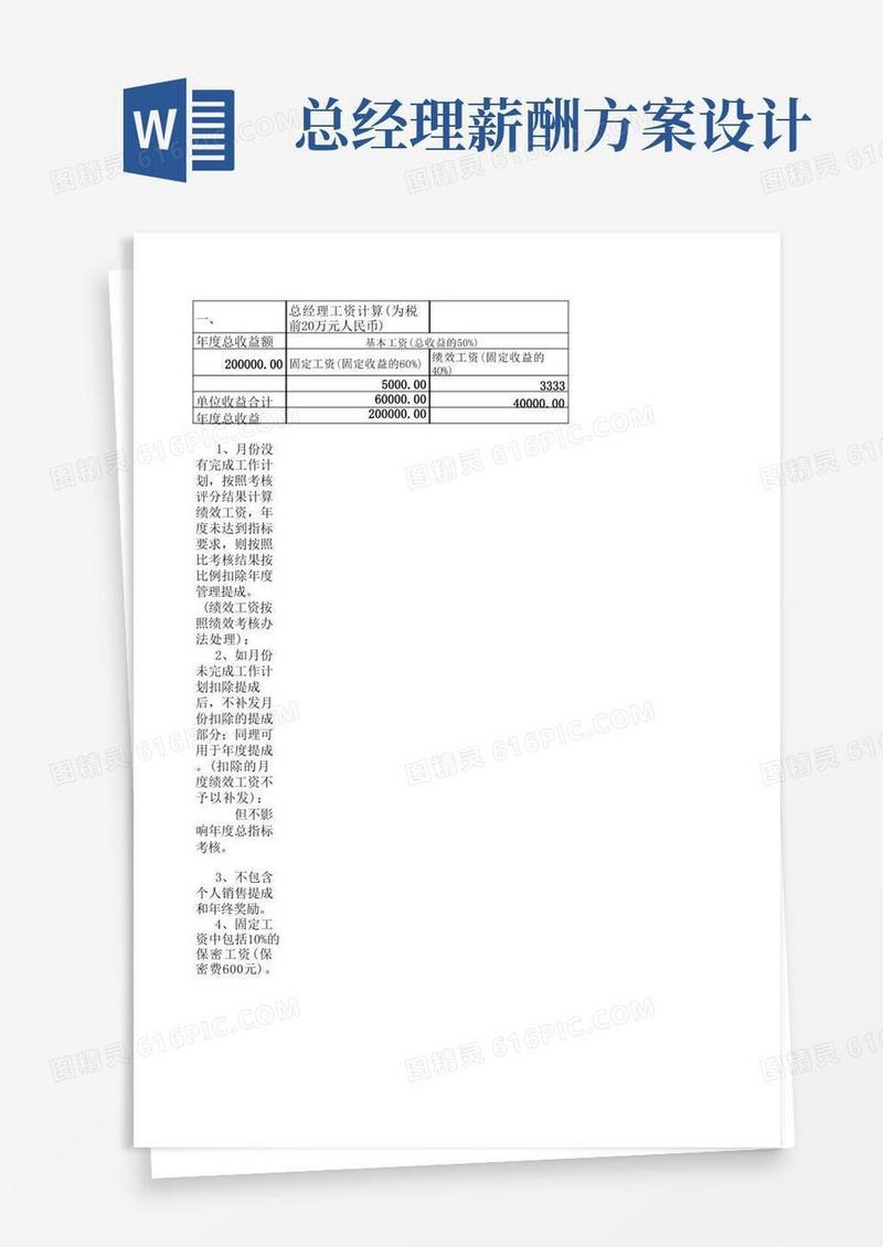 高管(总经理)薪酬计算方法