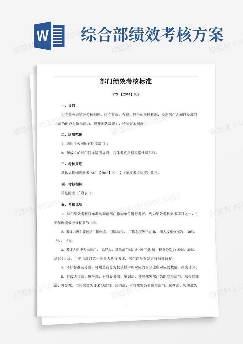 部门绩效考核方案(范本模板)
