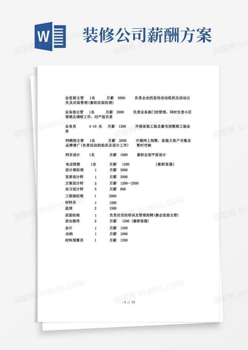 装饰公司各部门薪资待遇模板