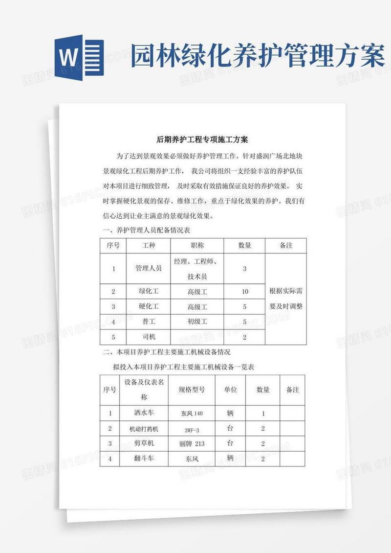 园林绿化后期养护工程施工方案