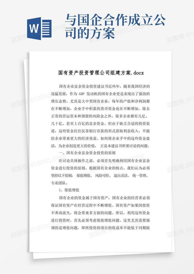 国有资产投资管理公司组建方案.docx