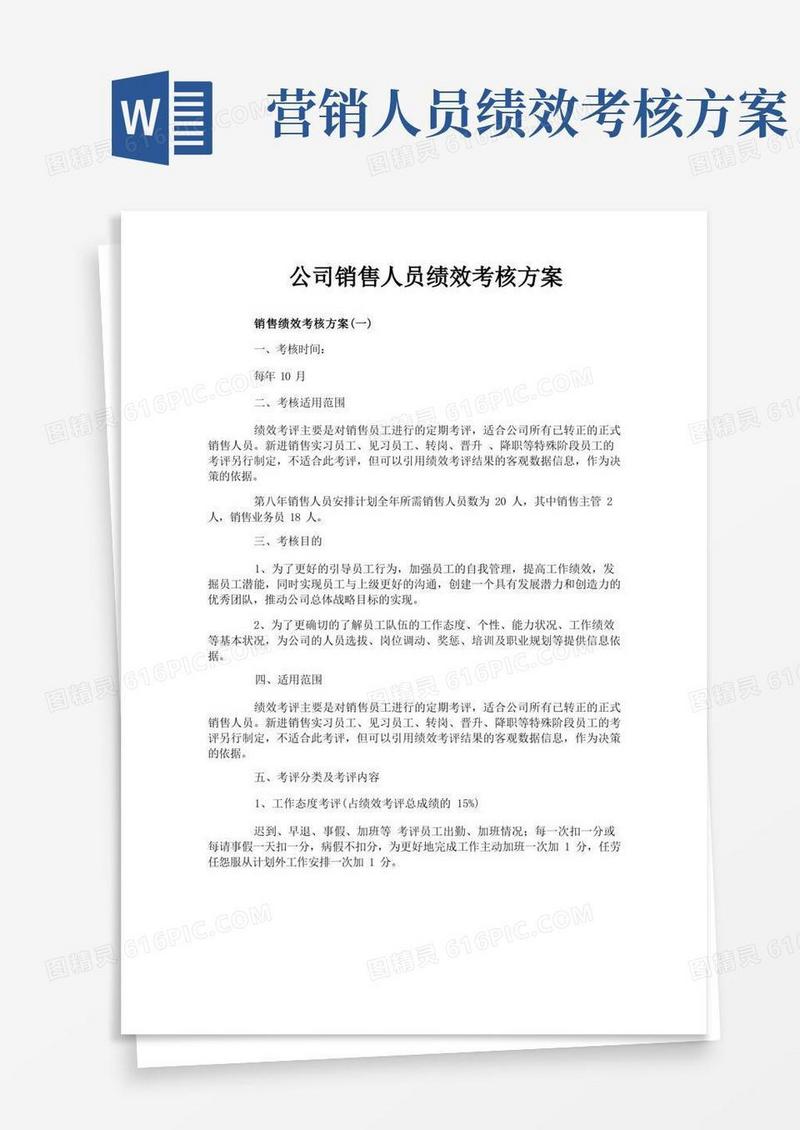 公司销售人员绩效考核方案