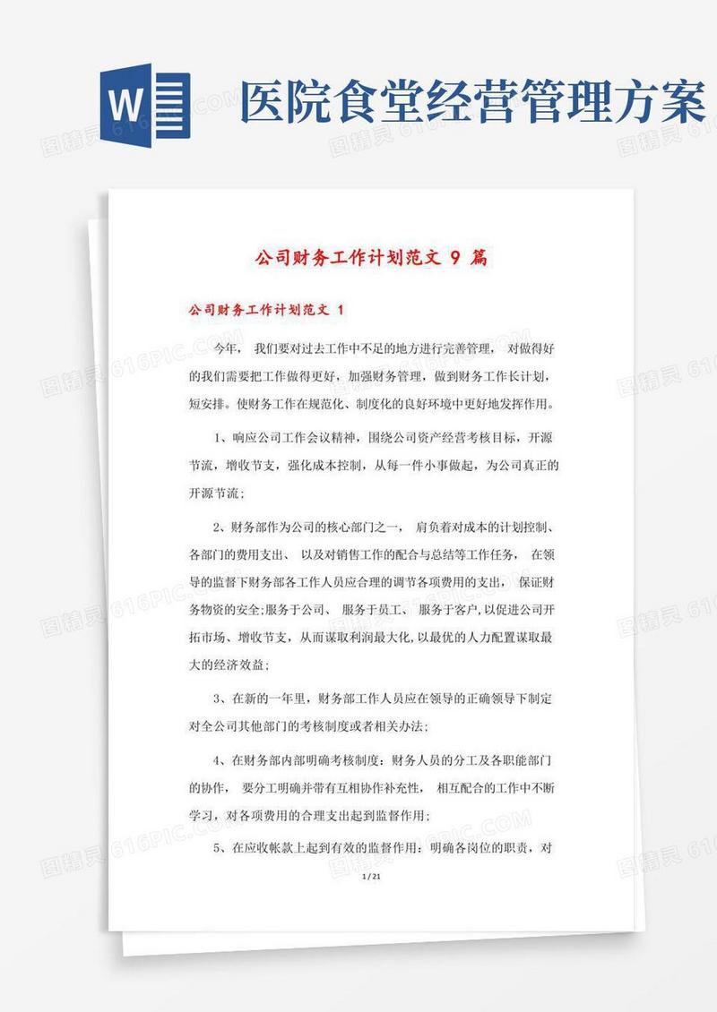 公司财务工作计划范文9篇