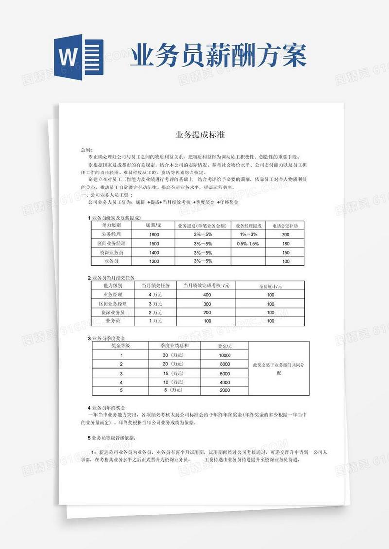 业务员提成方案