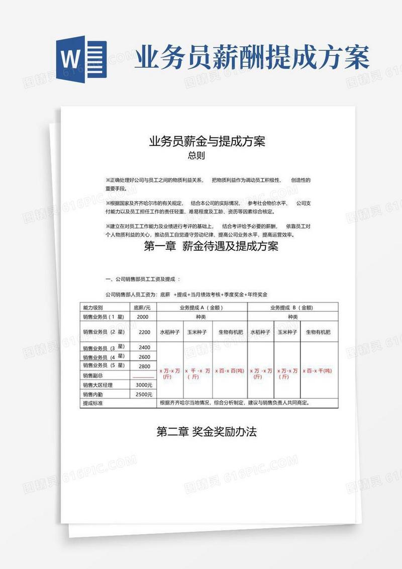 业务员待遇与提成方案