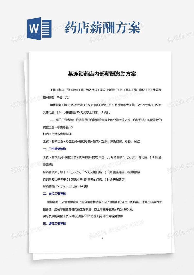 某连锁药店内部薪酬激励方案(实用版)