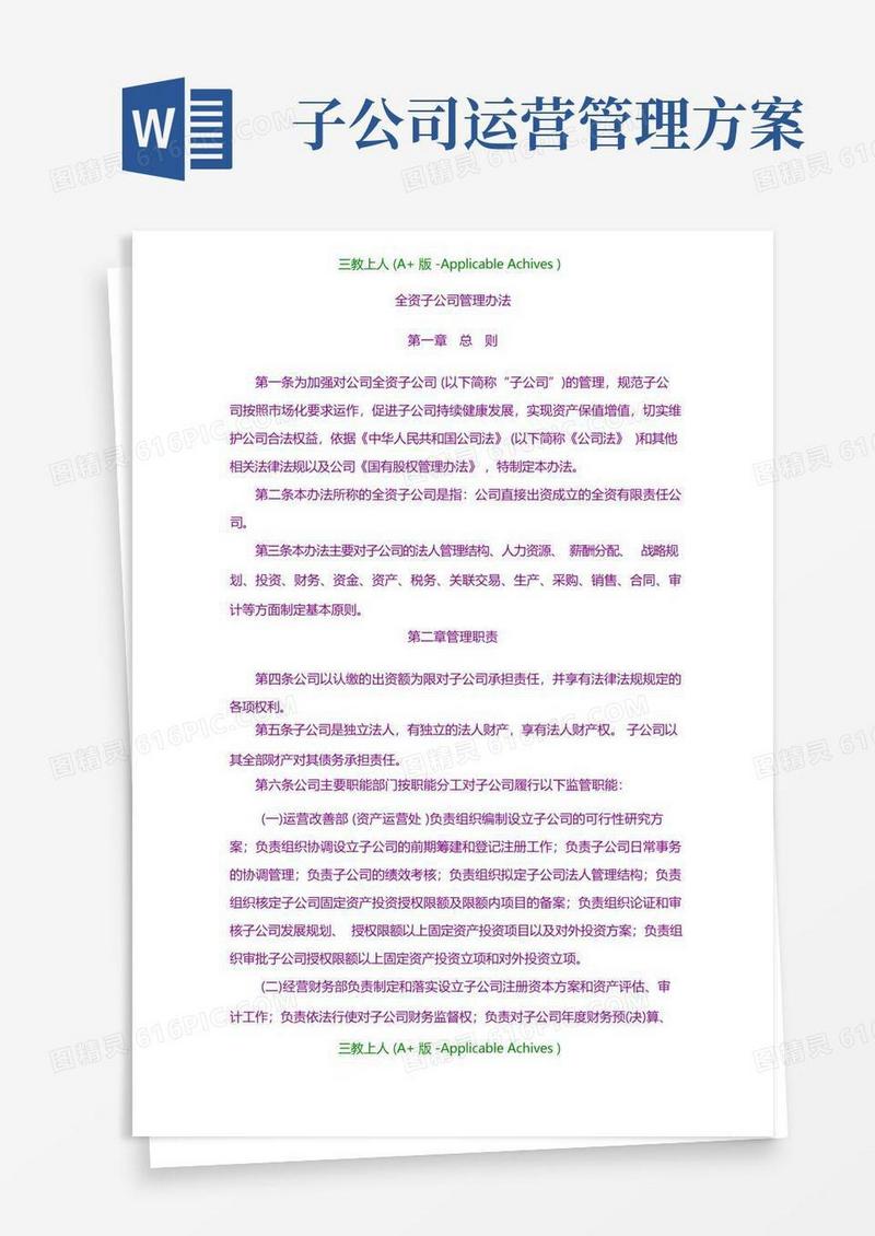 规范管理-全资子公司管理办法