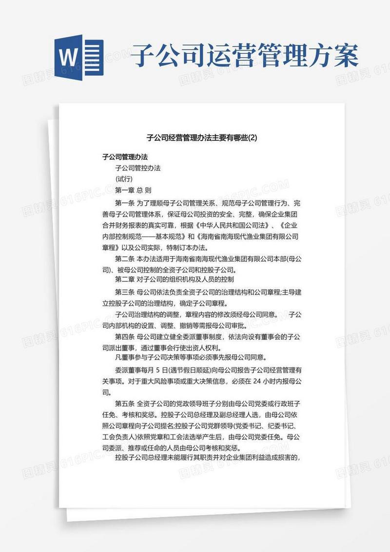 子公司经营管理办法主要有哪些（2）