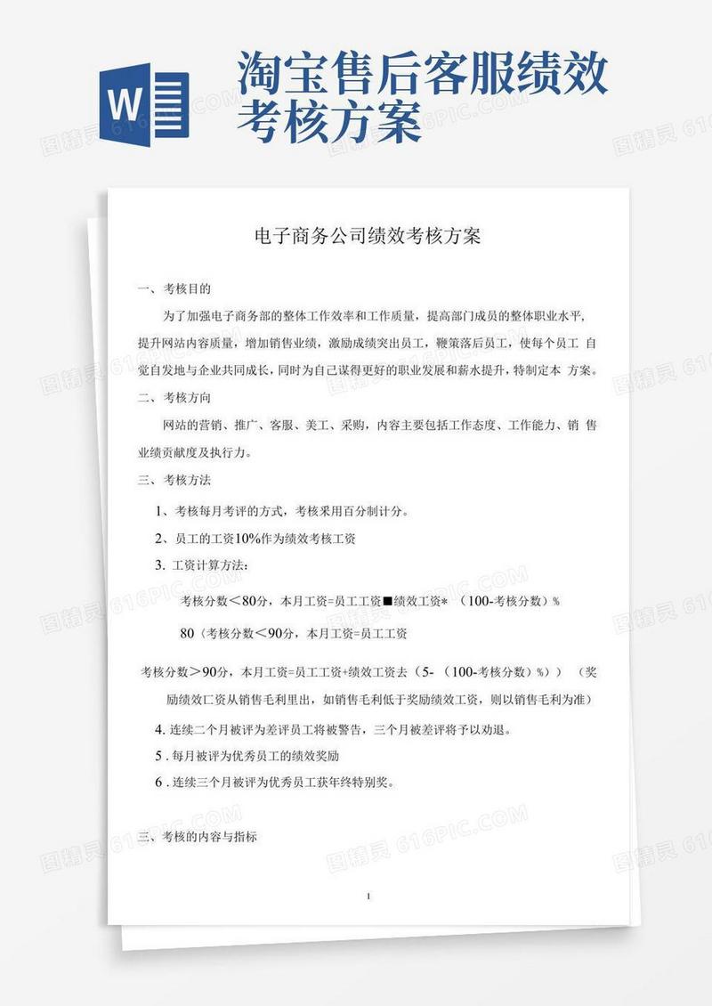 淘宝天猫店铺员工绩效考核方案