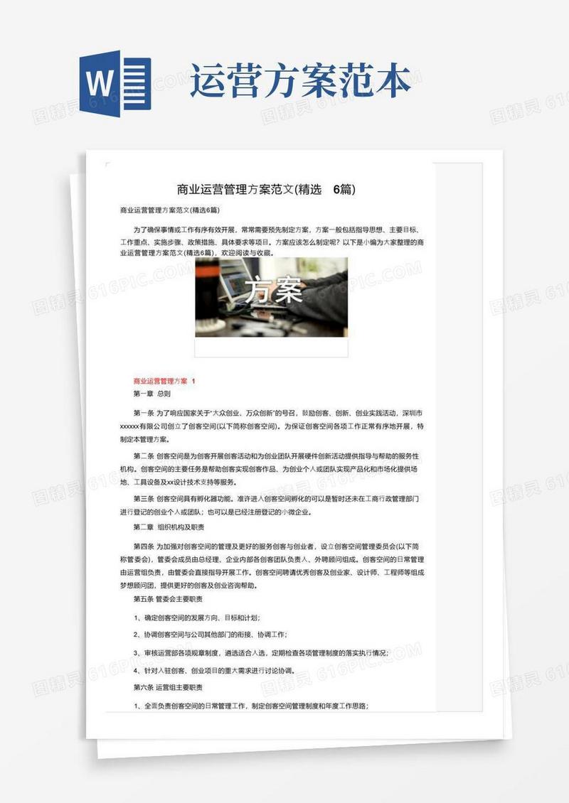 商业运营管理方案范文（精选6篇）