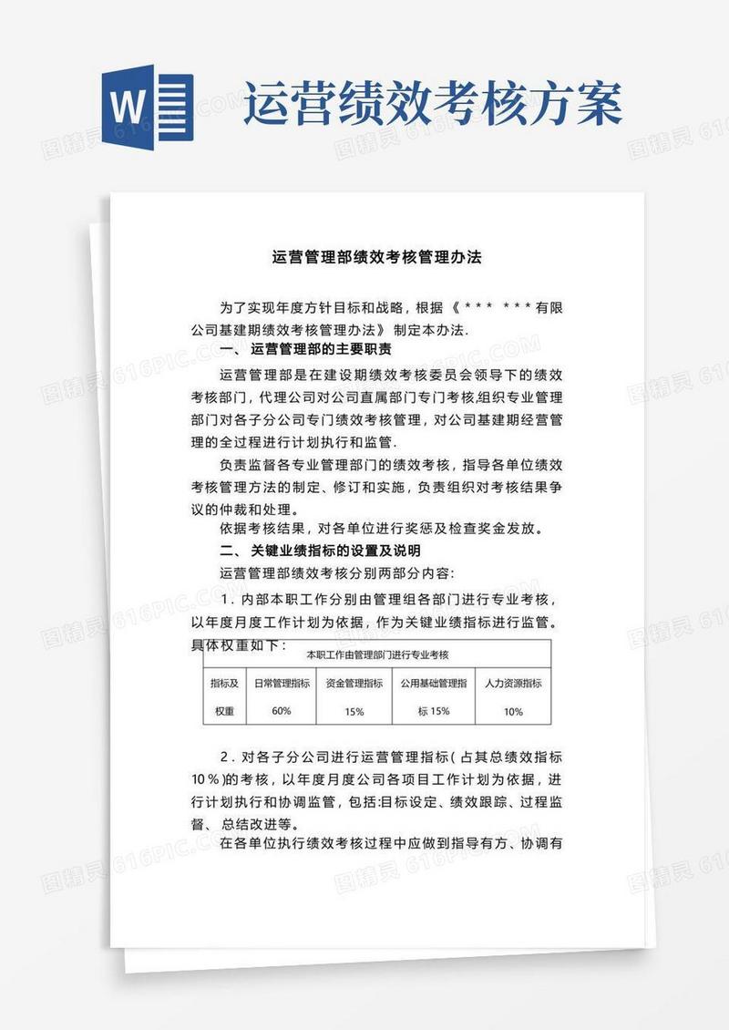 运营管理部绩效考核管理办法