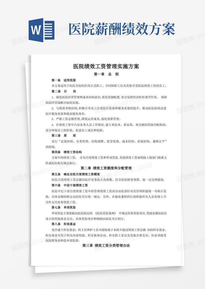 医院绩效工资管理方案