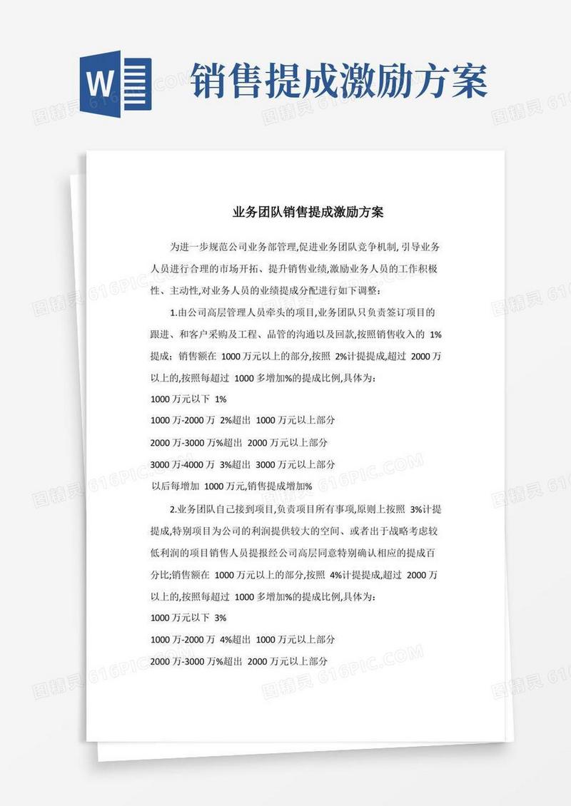 业务团队销售提成激励方案
