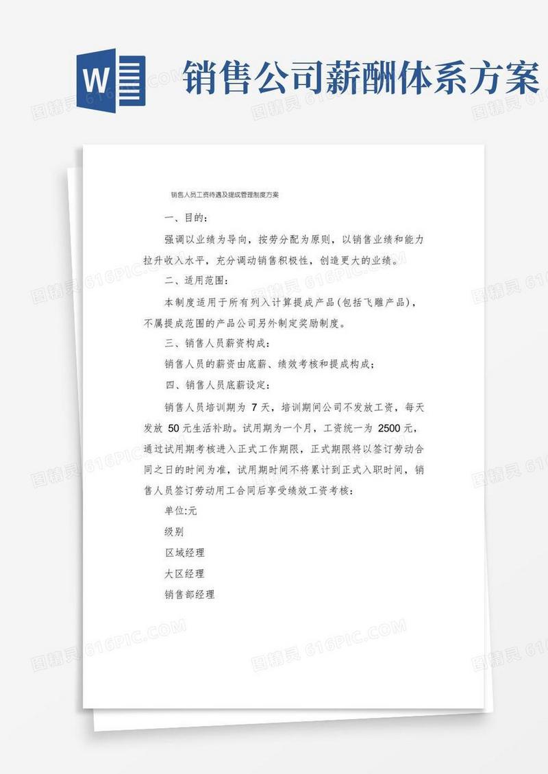 销售人员工资待遇及提成管理制度方案