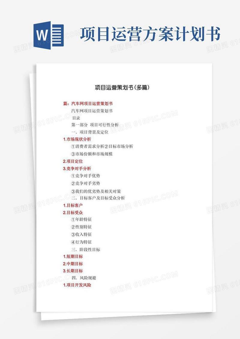 项目运营策划书(多篇)