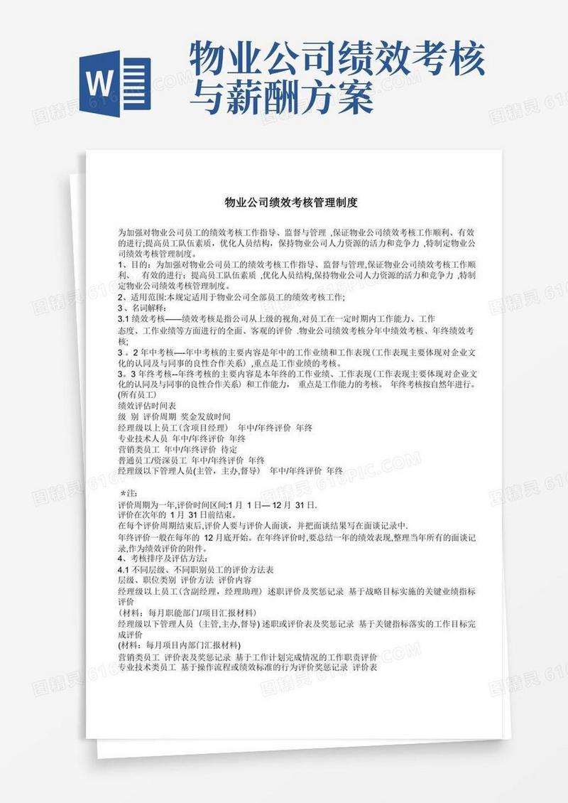 物业公司绩效考核管理制度