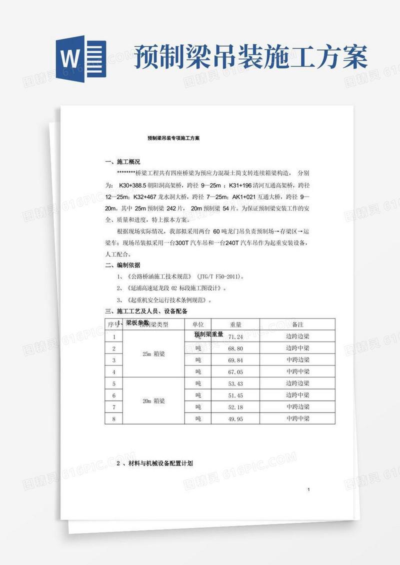 预制梁吊装专项安全施工方案