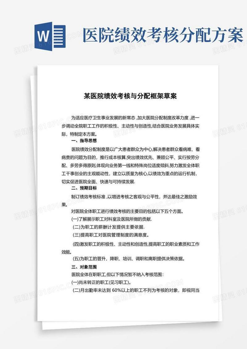 某医院绩效考核与分配方案介绍