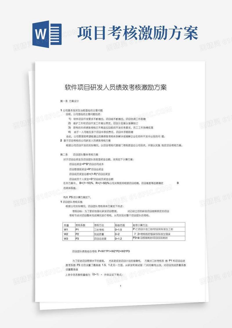 软件项目研发人员绩效考核激励方案(20210118141827)