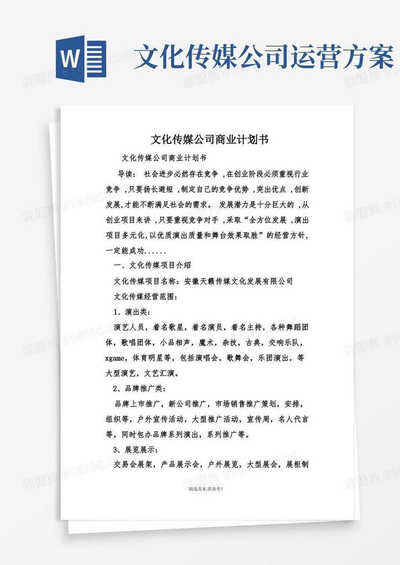 文化传媒公司商业计划书