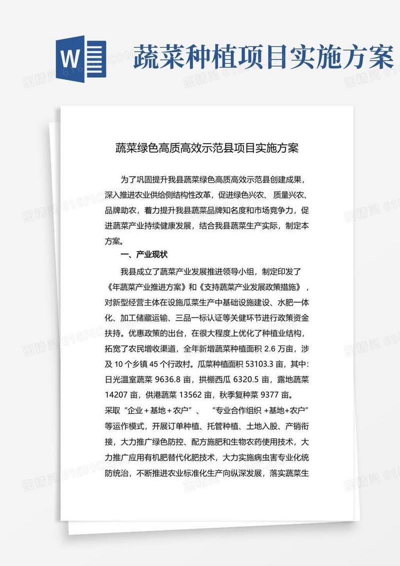 蔬菜绿色高质高效示范县项目实施方案