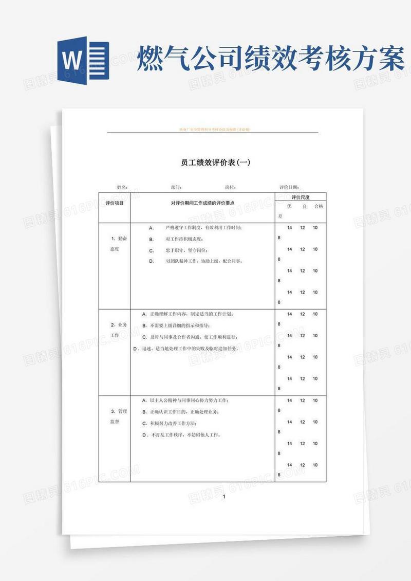 燃气公司绩效考核表格大全