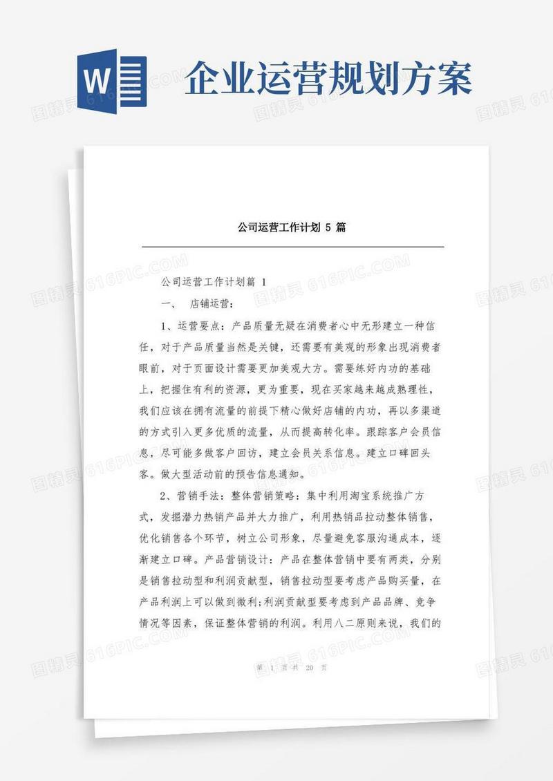 公司运营工作计划5篇
