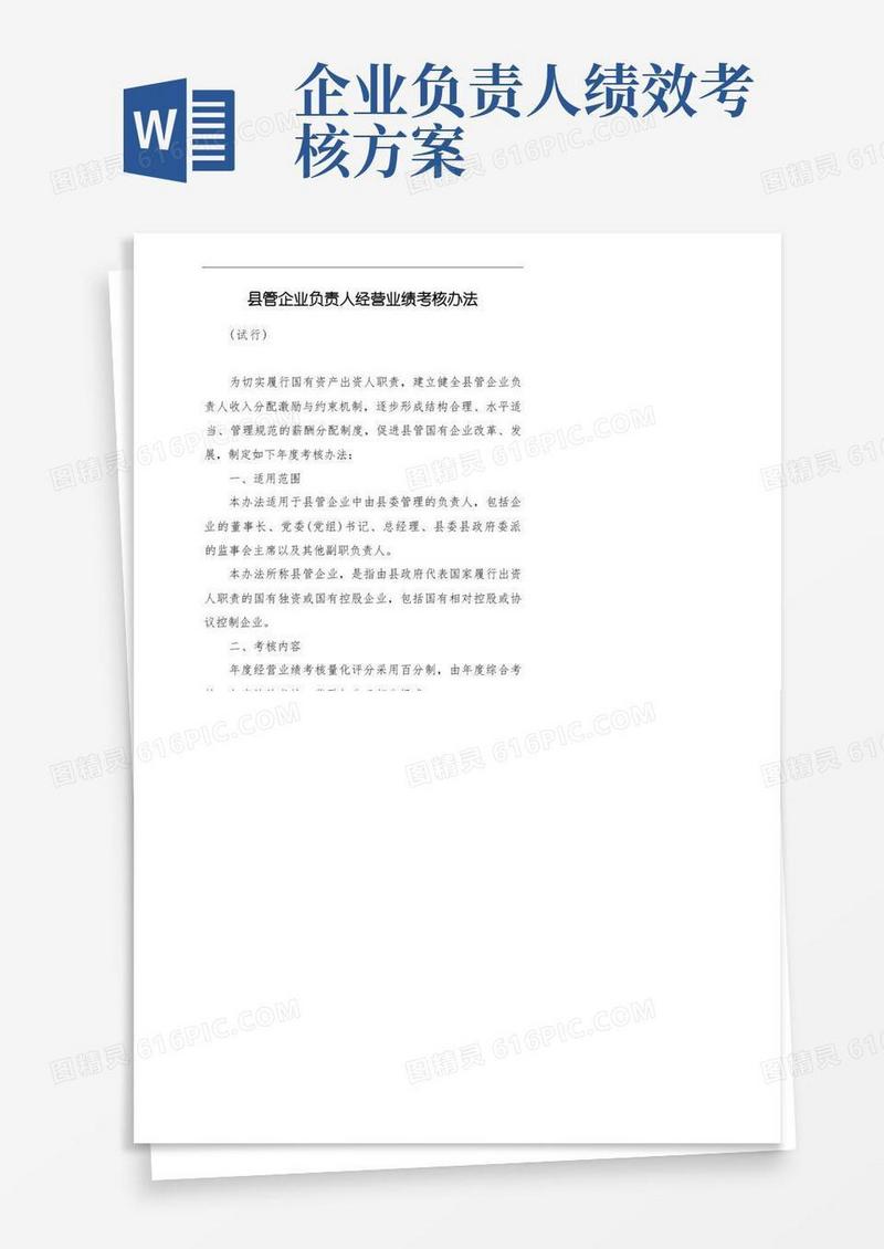 管企业负责人经营业绩考核办法