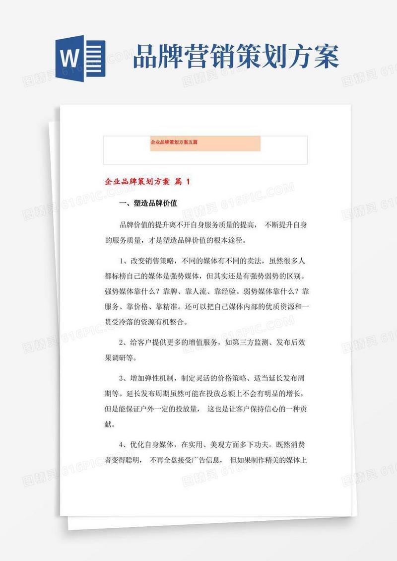 企业品牌策划方案五篇
