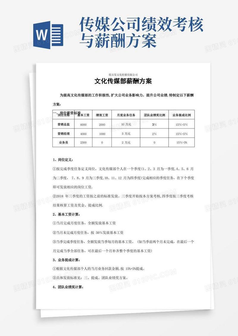 文化传媒部薪酬考核方案