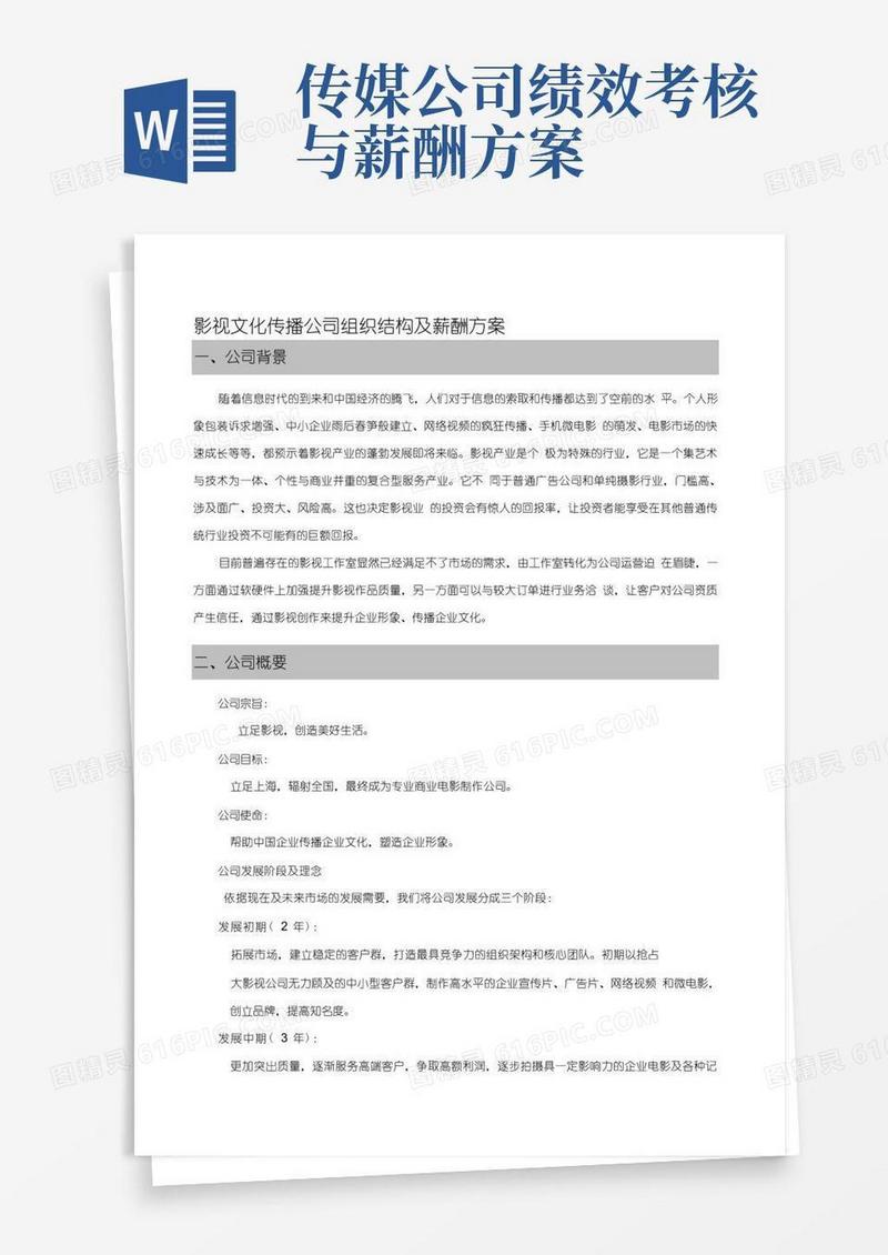 影视文化传播公司组织结构及薪酬方案