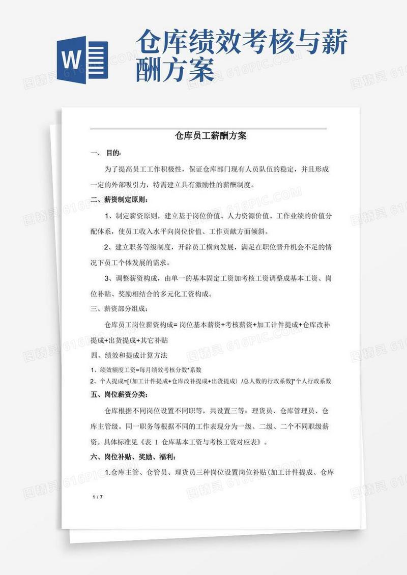 仓库薪酬方案