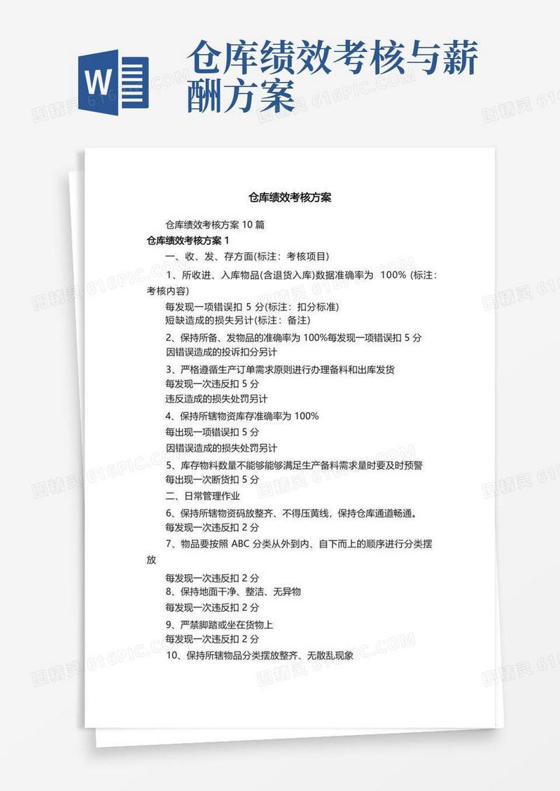 仓库绩效考核方案