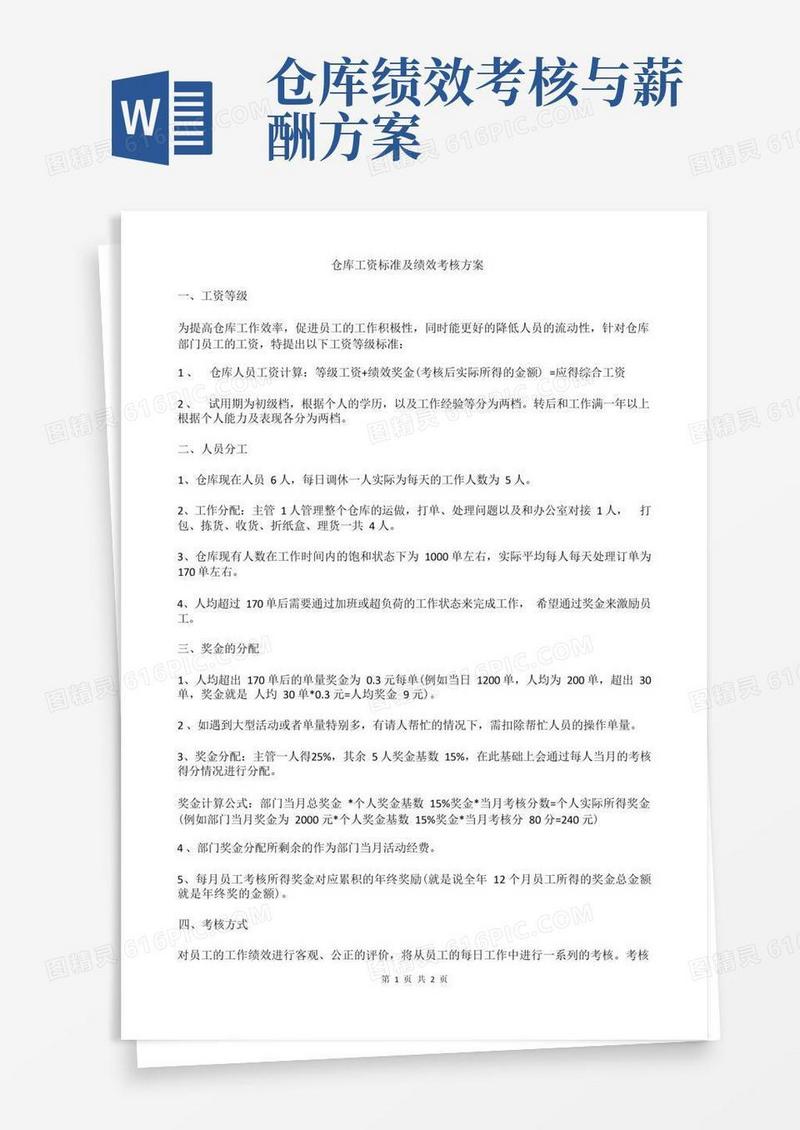 仓库工资标准及绩效考核方案