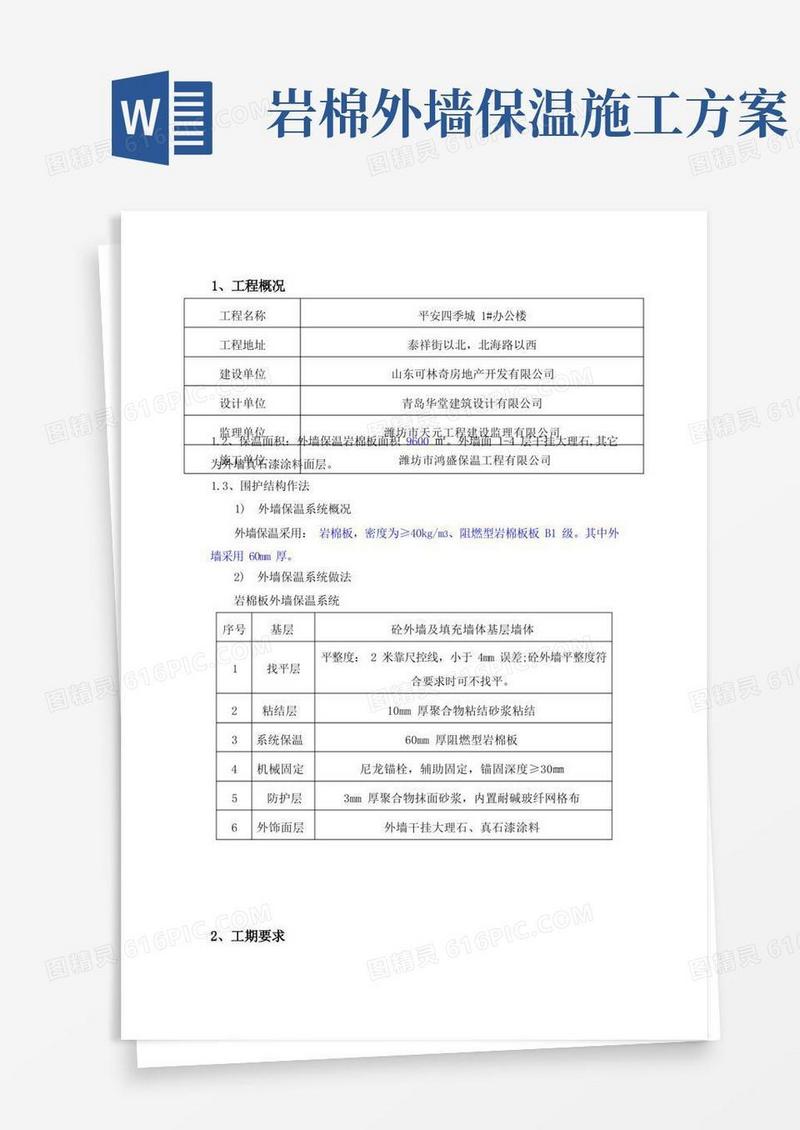 外墙岩棉板板外墙保温专项施工方案