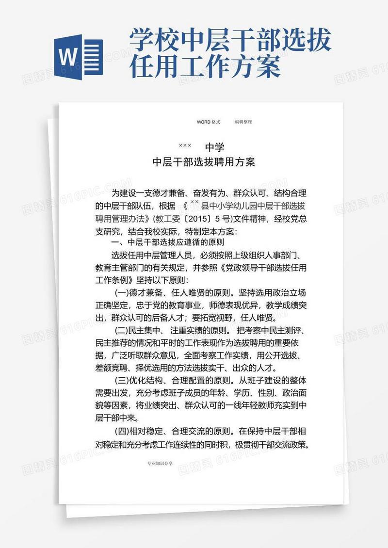 中层干部选拔任用方案说明