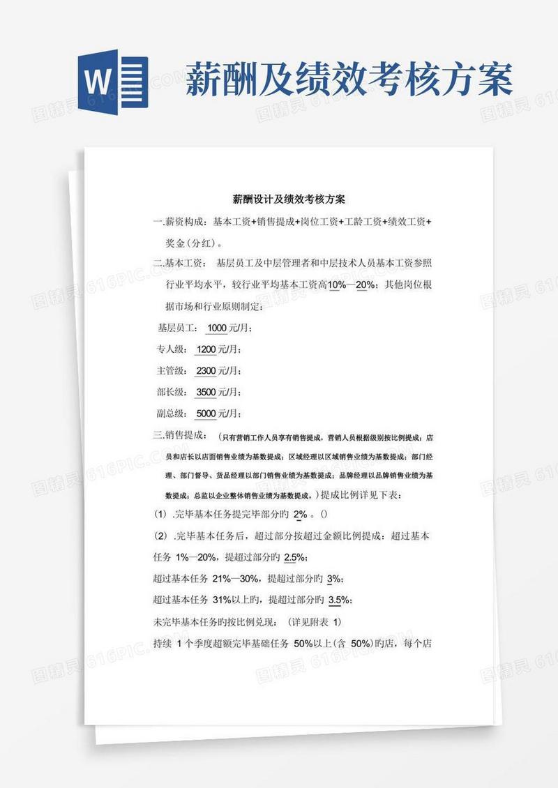 薪酬设计及绩效考核方案
