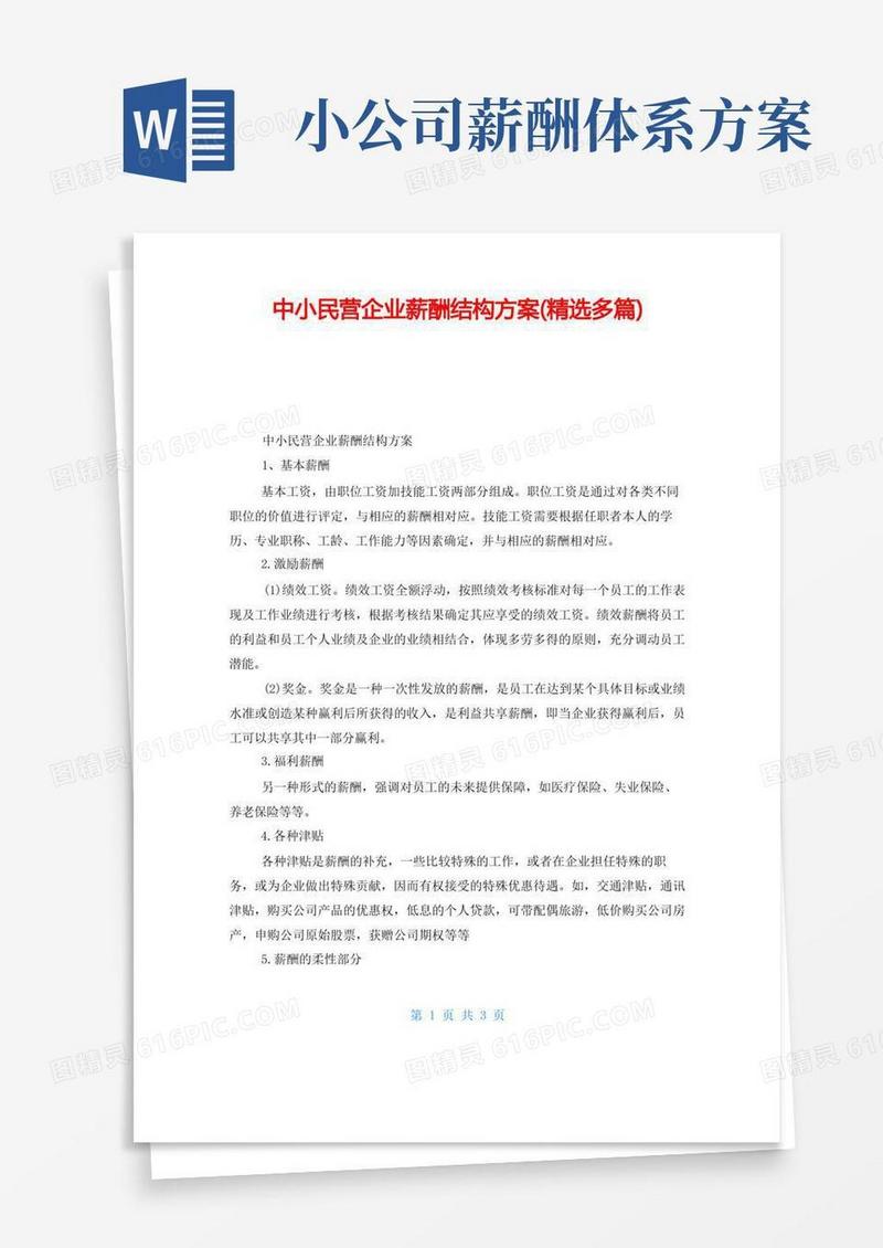 中小民营企业薪酬结构方案(精选多篇)