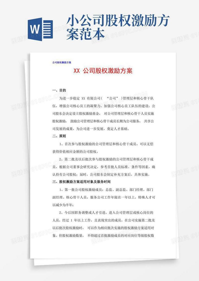 XX公司股权激励方案(完整版)