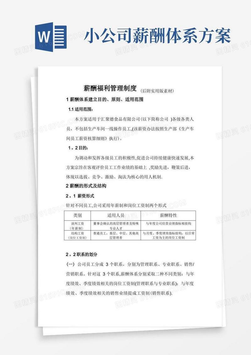 中小公司薪资方案与案例范文