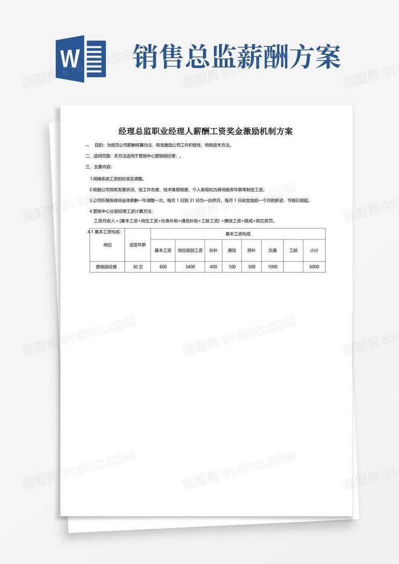 经理总监职业经理人薪酬工资奖金激励机制方案