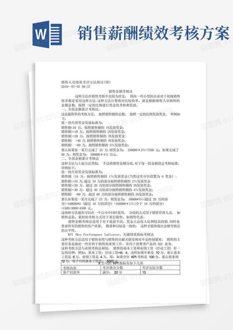 销售人员绩效考核与薪资计算