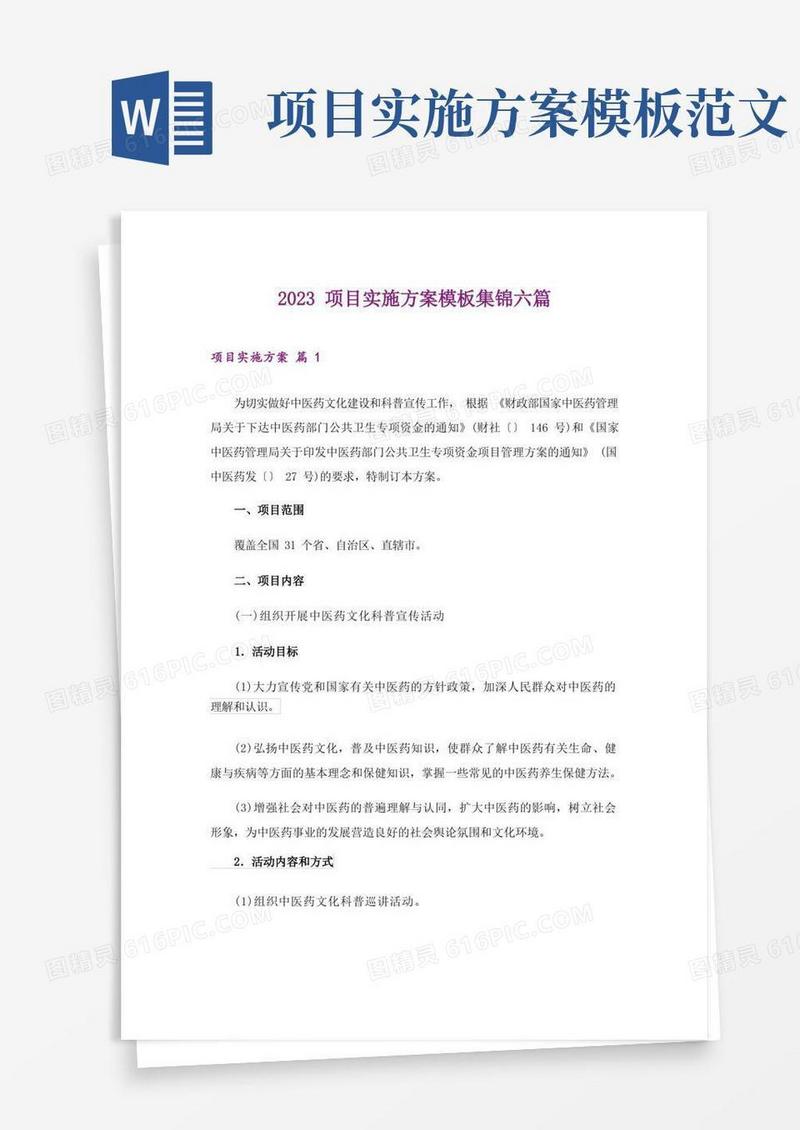 2023项目实施方案模板集锦六篇