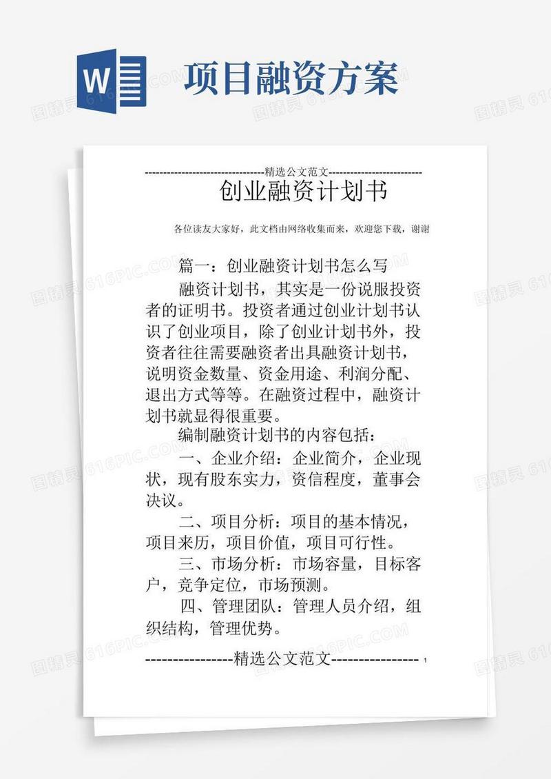 创业融资计划书