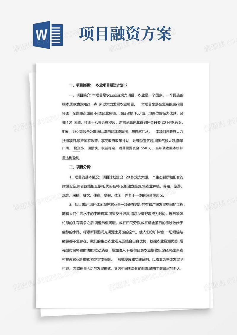 项目融资计划书(通用)