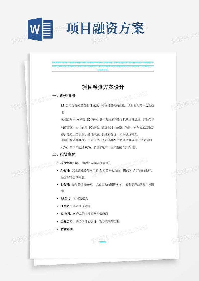 项目融资方案设计案例