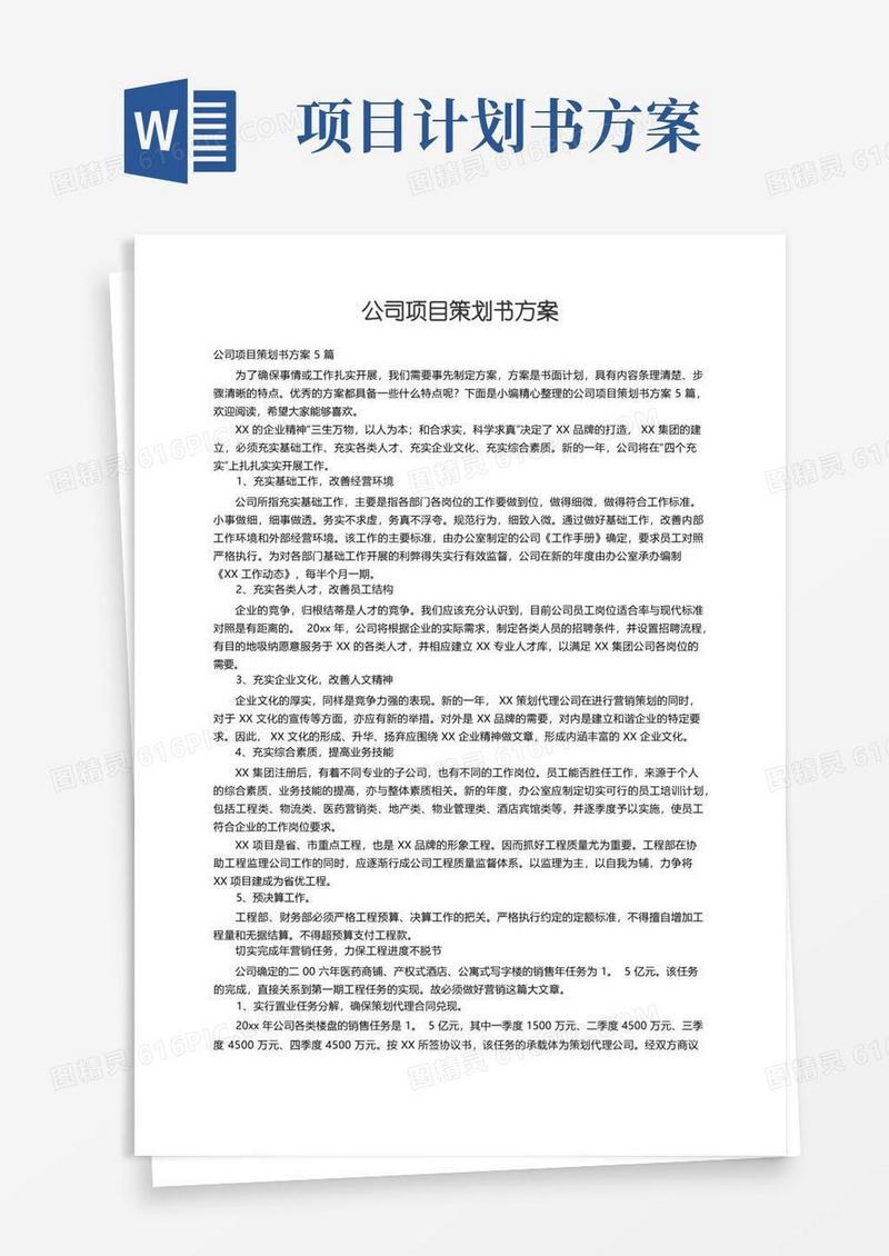 公司项目策划书方案5篇