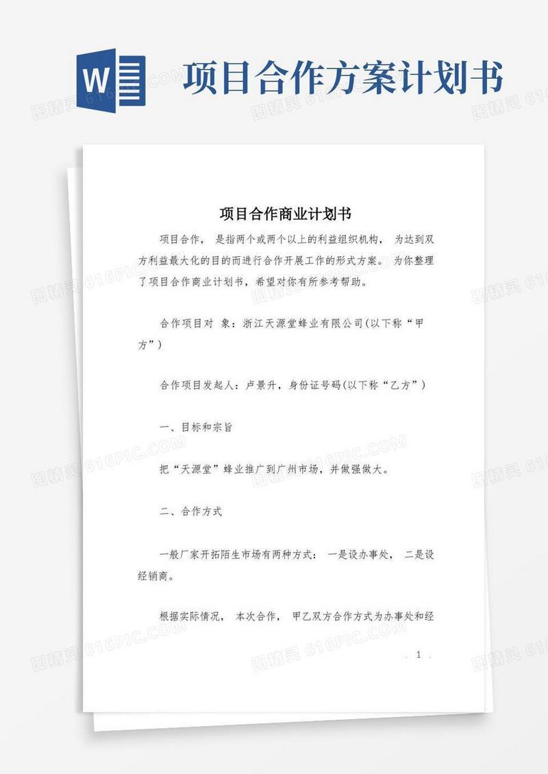 项目合作商业计划书