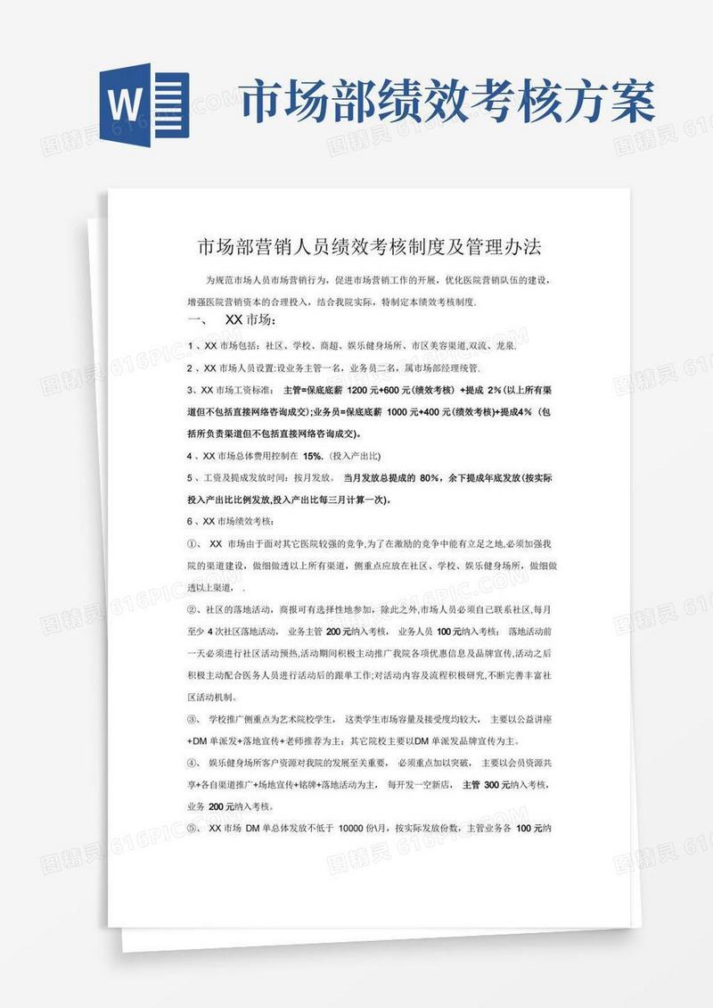 市场部营销人员绩效考核制度及管理办法