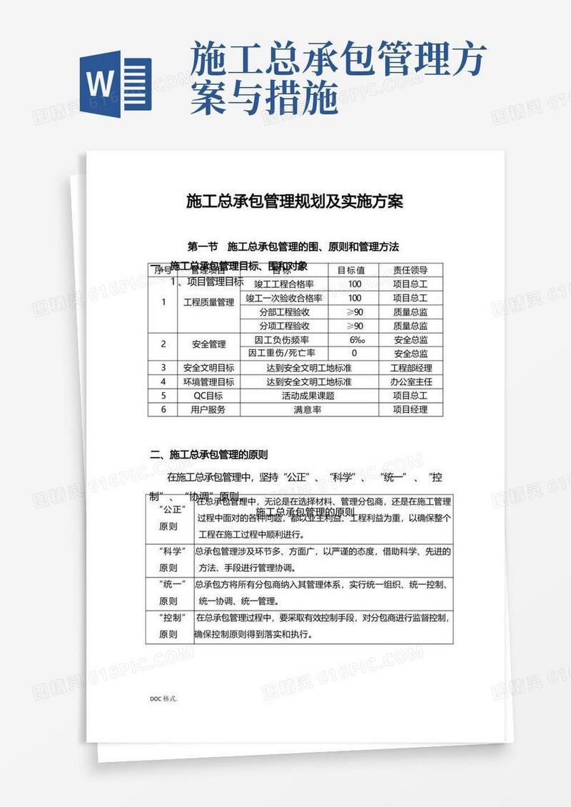 施工总承包管理规划与实施计划方案